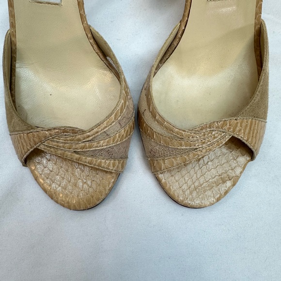 Jimmy Choo Beige Mesh/Snake skin/Suede Open Toe Shoes 37.5 - Picture 5 of 6